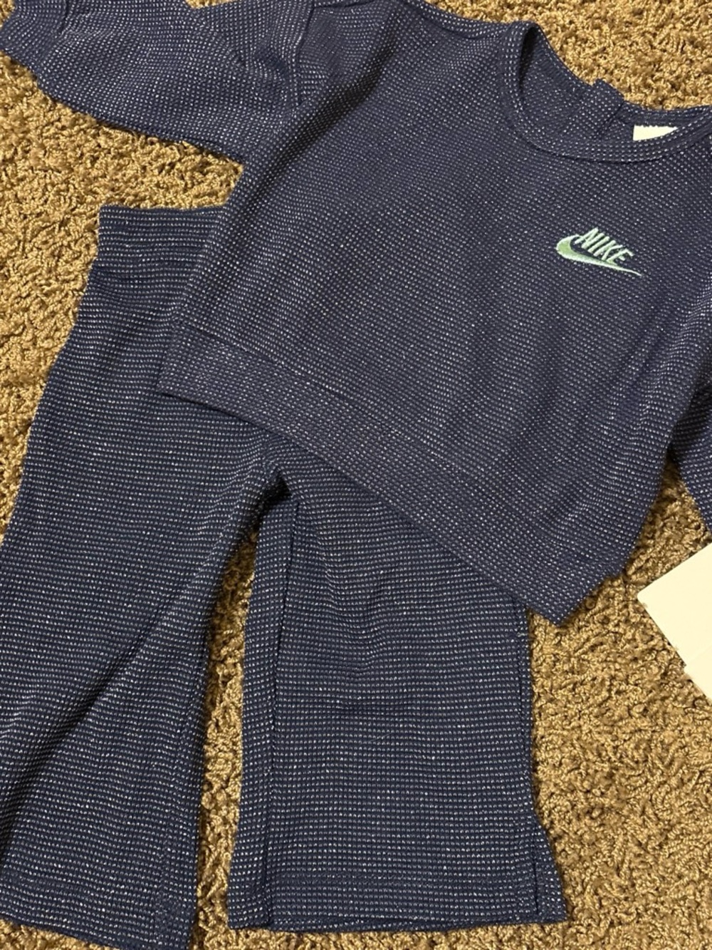 Nike Navy Textured Kids Two-Piece Pajama Set with Mint Logo